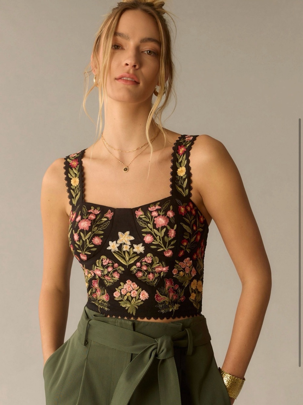 Ranna Gill Black Embroidered Floral Bustier Top